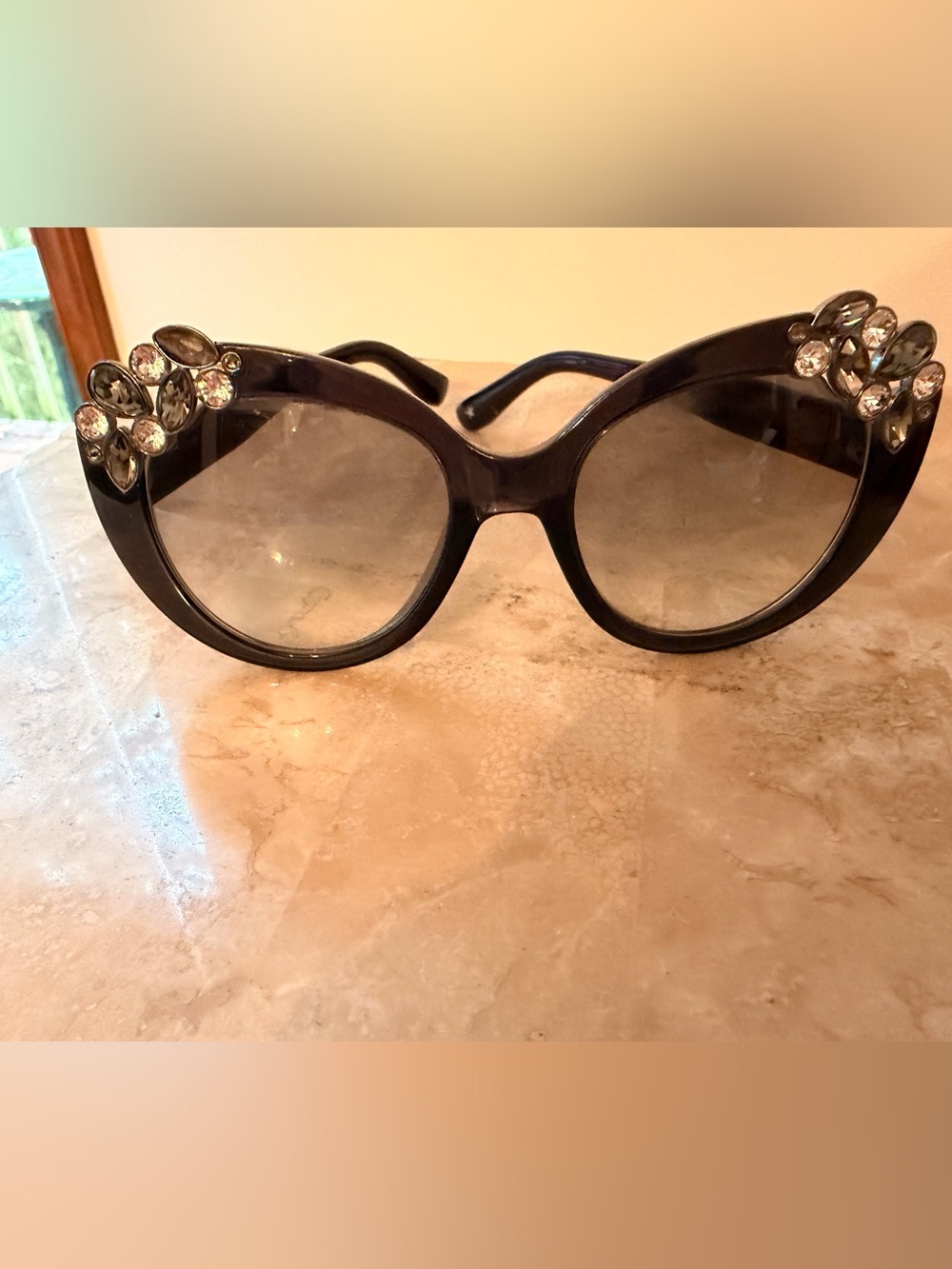 Jimmy Choo Black Cat-Eye Sunglasses with Crystal Cluster Accents